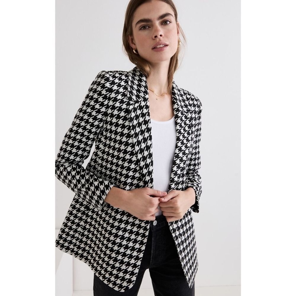 Anine Bing Madeleine Houndstooth Double-Breasted Jacket Black/White Sz Large